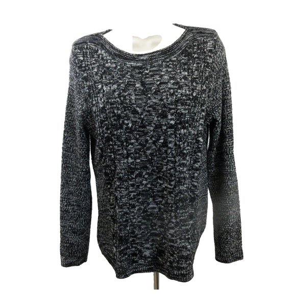 Croft & Barrow Sweater Sz Petite M Pullover Black & White Boat Neck Heather Knit - Picture 1 of 6